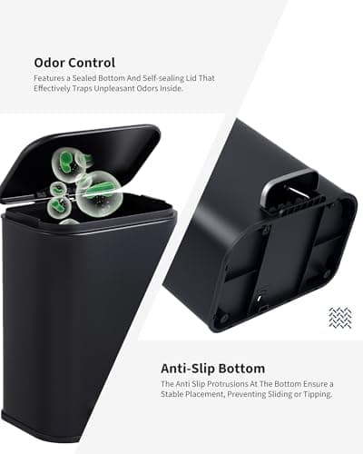 Garvee 1.3 gal Bathroom Trash Can, Step Garbage Can with Soft-Close Lid, Stainless Steel Recycling Bin with Removable Inner Bucket, Rectangular Waste Container for Living Room, Office, Black - Thumbnail 5