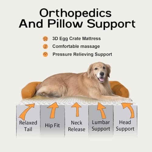 Large Dog Bed Orthopedic Washable, Orthopedic Dog Beds for Large Dogs with Washable Cover, Removable Bolster and Non-Slip Bottom Orange Gaint Pet Beds, XXXLarge Extra Large Dogs - Thumbnail 3