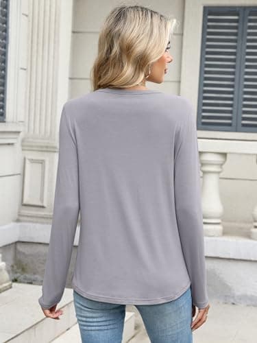 ANRABESS Long Sleeve Shirts for Women Casual Crewneck Basic Tee Tshirts Loose Fit Curved Hem Tunic Top 2026 Fall Outfits Sliver Gray X-Large - Thumbnail 6