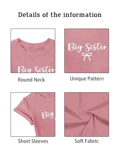 QIXYN Big Sister Little Sister Matching Outfits Toddler Girls Bow Shirts - Thumbnail 4