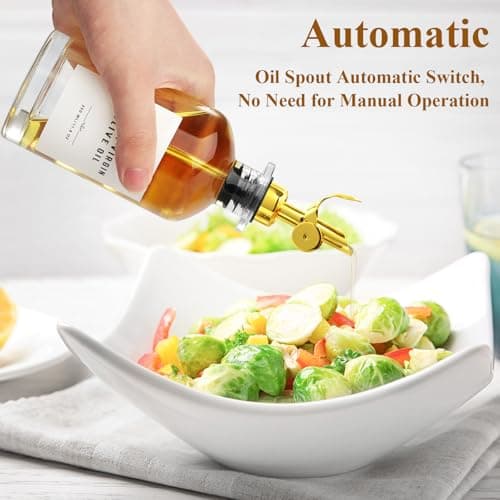GIXSEGIE Olive Oil Dispenser Bottle with Bamboo Tray, Metal Pour Spout, Coffee Syrup & Cooking Oil Dispenser for Kitchen - Thumbnail 2