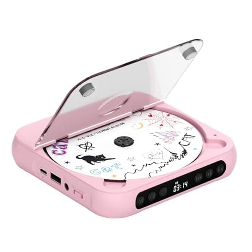 ENVYCLOUD CD Player Portable with Dual Stereo Speakers, Rechargeable Portable CD Player with Bluetooth for Home with Headphones, Support CD/AUX/USB,Pink - Image 1