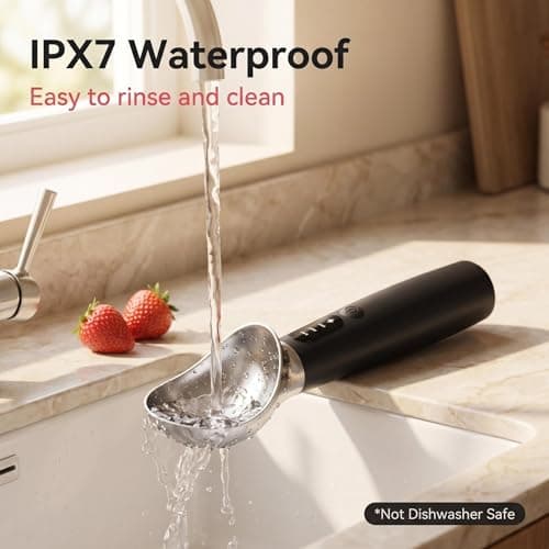 Electric Heated Ice Cream Scoop, Fast Heating with 3 Temp Settings (120/140/160°F), Rechargeable 2600mAh Battery, LED Display, IPX7 Waterproof, Ergonomic Non-Slip Handle for Rock-Hard Ice Cream - Thumbnail 5