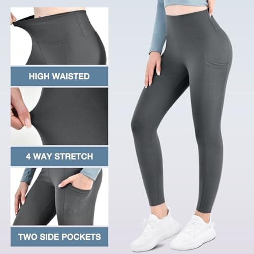 Ipletix High-Waisted Leggings for Women with Pockets Soft Yoga Pants for Gym Workout Black XXL - Thumbnail 5