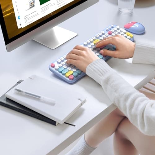 Dilter Wireless Keyboard and Mouse Combo, Full-Sized Typewriter Keyboards, Cute Cat Shaped Wireless Mouse, USB Plug and Play for Windows, Computer, PC, Laptop, Desktop (Blue Colorful) - Thumbnail 3