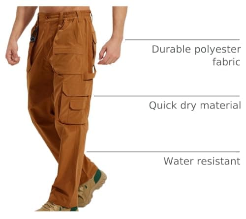 MOURCE Travel Pants for Men Lightweight Water Resistant - Ripstop Quick Dry Cargo Work Pants Men Hiking Tactical, Brown M - Thumbnail 4