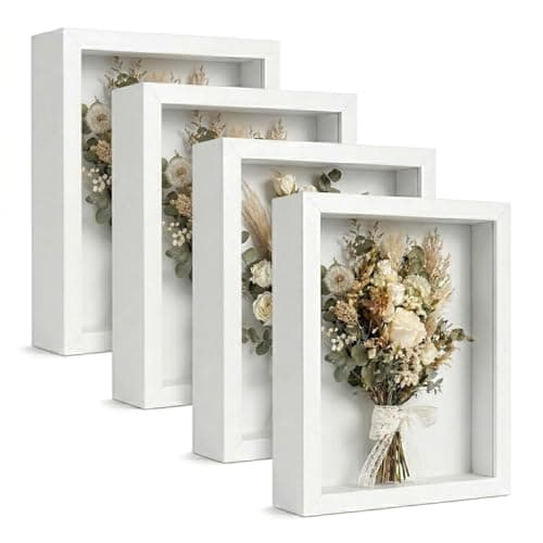 4 Pack 8x10Shadow Box Frame Set, Deep Wood Display Case with 1.2" Interior Depth, High-Value Memory Box for Dried Flowers, Medals & Crafts, Photo Frames for Wall & Tabletop, White - Image 1