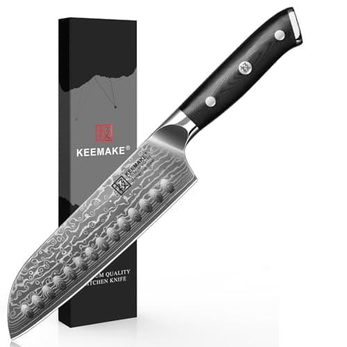 KEEMAKE Santoku Knife 7 inch, Ultra Sharp Damascus Kitchen Knife with Ergonomic Handle, 67-Layer Damascus Steel Knife, Japanese Chef Knife for Sushi Sashimi, Chopping Knife for Fruit Vegetable Meat - Image 1