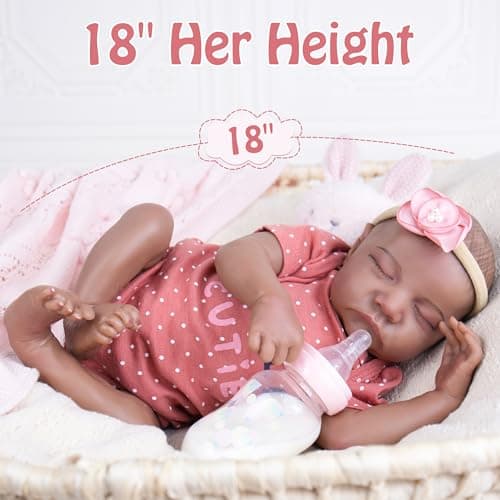 Milidool Reborn Baby Doll Black Girl ?18-Inch Realistic Lifelike African American Newborn Handmade Doll with Real Life Soft Weighted Body and Accessories ?Gift for Kids Ages 3 and Up - Thumbnail 5