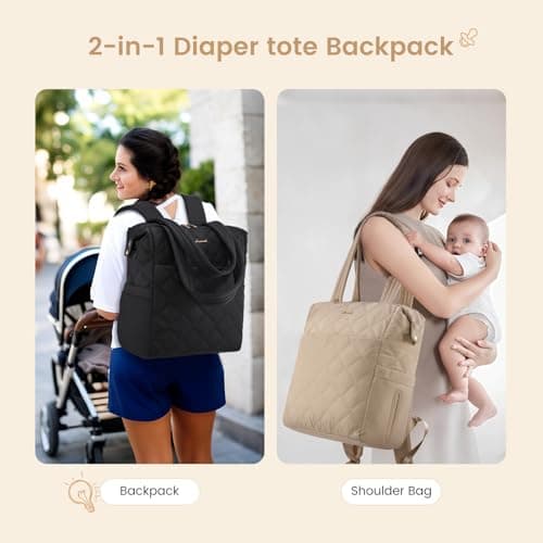 LOVEVOOK Diaper Bag Backpack,Diaper Bag Tote for Mom Dad with Changing Pad,Insulated Pockets, Convertible Lightweight Mom Backpack with Pacifier Case（Black） - Thumbnail 2