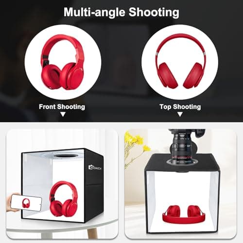 XKDAICH 16x16 Inch Portable Folding Photo Studio Shooting Tent Box with Dimmable Ring Light USB, 3 Color Temperatures & 6 Colors PVC Backdrops for Product Photography, YouTube Videos, Smartphone - Thumbnail 4