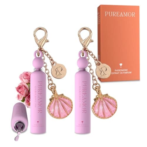 PUREAMOR Pheromone Perfume for Women, Balboa Rosa 2-Pack Keychain Perfume – Romantic Floral Scent with Rose, Lychee & Cashmere, Long Lasting Eau de Parfum, 0.07 oz / 2 ml Each - Image 1