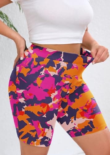 AusLook Plus Size Biker Shorts for Women 8" High Waisted Tummy Control Rosy Clouds 4X Yoga Workout Shorts Soft Stretch Gym Running Shorts - Thumbnail 4