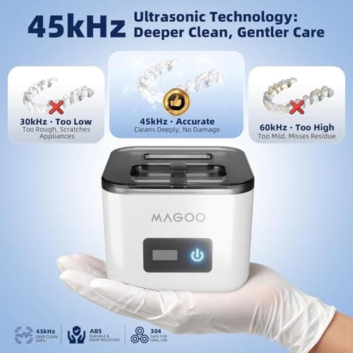 Ultrasonic Retainer Cleaner Machine, Denture Cleaner for Aligners Night Guards Braces Mouth Guards Toothbrush Heads，All-in-One Dental & Jewelry Cleaner, 45kHz 200ML, Dual Modes - Thumbnail 4