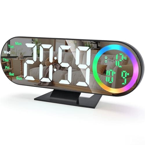 Digital Alarm Clocks with 16 Night Light, Loud Alarm Clock for Heavy Sleepers Adults Teens Kids Seniors, 3 Brightness 2 Alarm Mirror and LED Big Display Clocks for Bedside, Desk, Bedrooms Living Room - Image 1