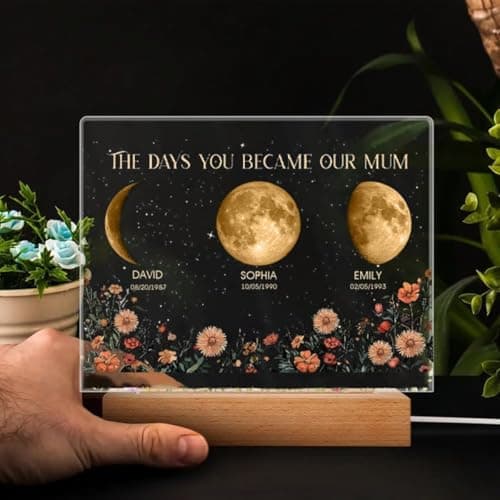 CraffBase Mommy's Universe Light Frame LED Moms Sky Moons Glass Plaque Custom Moms Sky Led Light Box Frame Mothers Day Moon Phase Gifts for Mom Grandma - Thumbnail 5