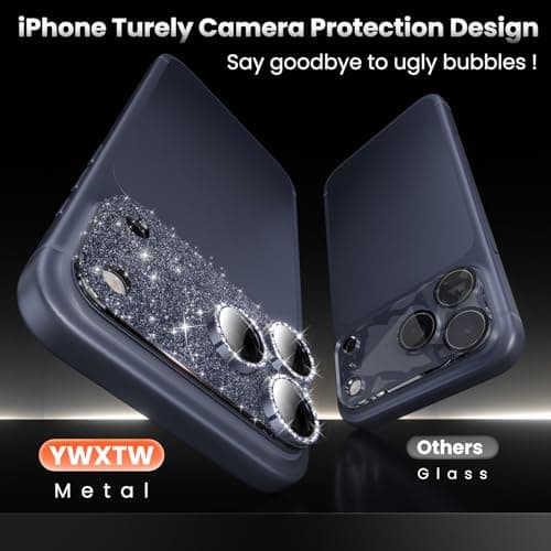 YWXTW for iPhone 17 Pro Max Camera Lens Protector, [Upgraded Glitter Design] Full Bling Sparkly Diamond Tempered Glass Screen Protector Metal Camera Cover Accessories (Glitter Blue, iPhone 17 Pro Max) - Thumbnail 2