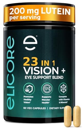 ELICORE Eye Vitamins – 200 mg Lutein and Zeaxanthin Supplement – Clear Vision & Eye Health Support* – Macular Support* – 23 in 1 Complex with Lutein, Zeaxanthin, Vitamins & Minerals – 60 Veg Caps - Image 1