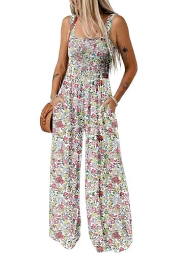 Happy Sailed Plus Size Jumpsuit for Curvy Women Summer Floral Print Sleeveless Jumpsuits Womens Overalls Wide Leg Long Pants Rompers Cruise Outfits Fashion 2025 Light Pink XX-Large - Image 1