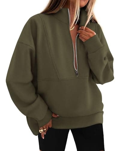 KIRUNDO Sweatshirt for Women 2026 Fall Half Zip Pullover Oversized Fleece Mock Neck Hoodies Fashion Outfits Winter Clothing(Army Green, XX-Large) - Image 1
