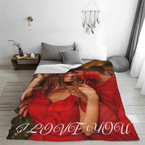 Personalized Love for Couple Girlfriend Boyfriend Birthday Christmas Custom Blanket with Picture Customized Memories Souvenir with Wedding Photos Valentines Day Gift for Wife - Thumbnail 3