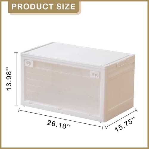 SOBIBO 3-Tier 101QT Stackable Storage Bins with Lid, Doors & Wheels, Collapsible Plastic Organizer Bins for Closet Bedroom, White - Thumbnail 2