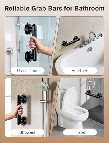 Coneclat Grab Bars for Bathtubs and Showers, Shower Handles for the Elderly and People in Need, 2026 Upgraded Rubber Suction Cup with Maximum 350 lbs Suction Power, No Drilling-(Black-2 Pack) - Thumbnail 6