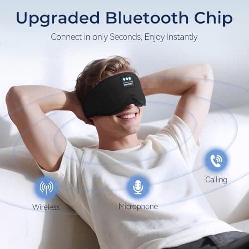 ZHENYEMEI 3D Sleep Mask with Bluetooth Headphones, Breathable Cotton Sleeping Headphones for Side Sleepers, Wireless Music Eye Mask with Timer, Gifts for Men Women, Black - Thumbnail 6