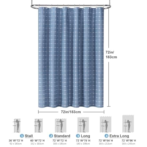 VANZAVANZU 3 in 1 Shower Curtain Set, Polyester and Linen Check Shower Curtain and Liner Set with 12 Double Sided Shower Curtain Hooks, 330GSM Luxury Weighted Cloth Shower Curtains for Bathroom - Thumbnail 5