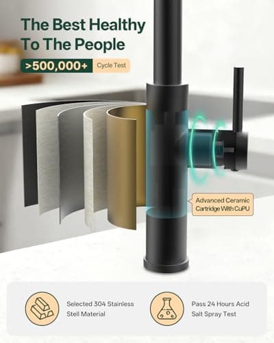 Brushed Stainless Steel Kitchen Faucets with Pull Down Sprayer,360 Degree Swievl Kitchen Sink Faucet, Bar Faucet with Three Spray Modes—Sweep, Stream, and Waterfall (Standard, Brushed Black) - Thumbnail 5