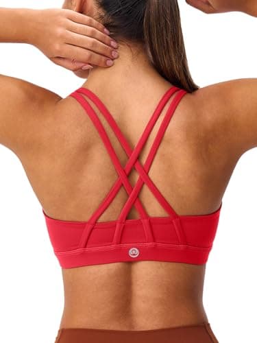 Omwilddo Women's Strappy Sports Bras Light Compression Crop Criss Cross Back Padded Workout Yoga Bra Supportive U Neckline Red XL - Image 1