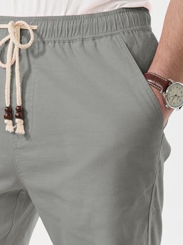 Comdecevis Linen Shorts for Men Casual Cotton 7 Inch Inseam Elastic Waist Drawstring Short Beach Shorts for Men Dark Gray L - Thumbnail 6