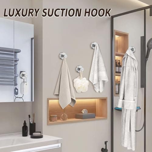 Supopular Reusable Heavy Duty Suction Cup Hooks for Kitchen/Bathroom/Shower - Wet-Proof Hooks for Towels, Robes, Loofah&Wreaths/No Drill Mounting on Glass, Tile, Metal (2, Brushed Nickel) - Thumbnail 6