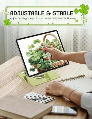 Axbima Tablet Stand for iPad, 360° Rotating Aluminum Desktop Holder – Adjustable & Foldable Desk Stand Compatible with iPad Pro 12.9/11, Air 10.9, Portable for Home Office,Sage Green - Thumbnail 6