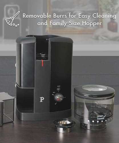 PALICO Aroma Coffee Grinder - 48mm Stainless Steel Conical Burrs, 17 micro-adjustable grind settings, 250g Bean Hopper Capacity, removable burrs & hopper, low RPM motor (Matt Black) - Thumbnail 4