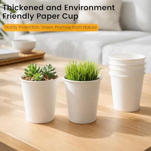 Biotakeware 8 oz Paper Coffee Cups, 300 Pack Bulk White Disposable Paper Cups for Hot & Cold Beverages, Sturdy with Leak-Resistant Lining, Ideal for Office, Party, Home and Travel - Thumbnail 2