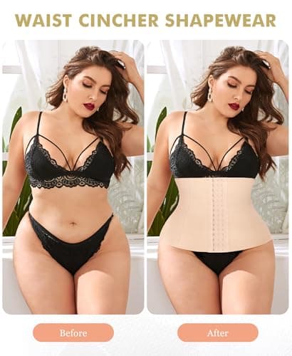 Ganado Waist Trainer for Women Corset Shapewear Tummy Control Waist Cincher Underbust Postpartum Girdle Body Shaper (#2 Black+Beige(28CM), XS) - Thumbnail 3