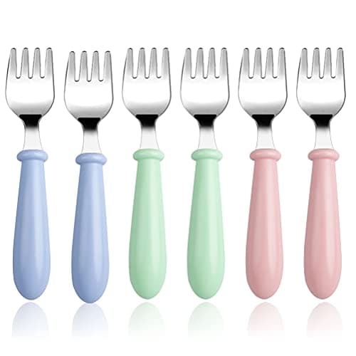 6-Pack Stainless Steel Toddler Forks with Round Handle, Baby & Kids Utensils for Self-Feeding Dishwasher Safe
