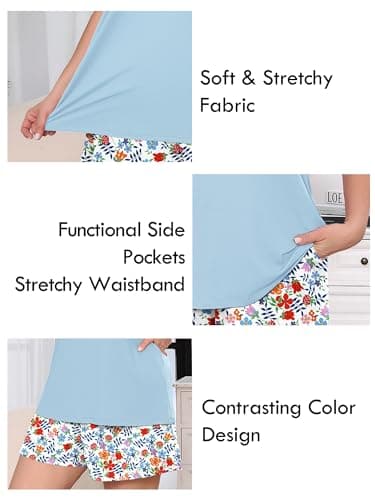 AusLook Plus Size Pajama Set for Women 2 Piece V Neck Short Sleeve Loungewear 3X Set with Pajama Printed Shorts Summer Sleepwear Loose Fit 1X-5X - Thumbnail 4