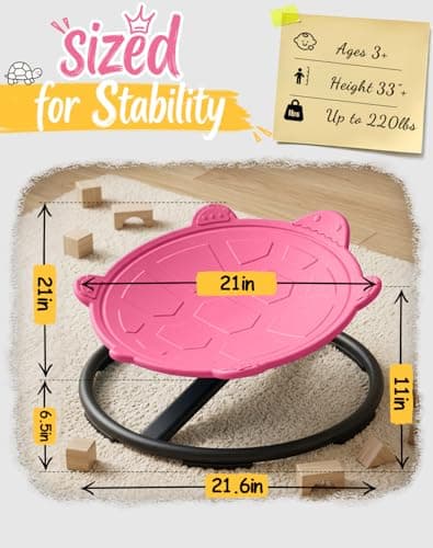 Oranmew Turtle Spinning Chair for Autistic Kids – Sensory Spinning Toy, Spin Chair for Kids Autism, Sensory Swivel Seat for Balance, Coordination, Focus & ADHD Support, Autism Sensory Products (Pink) - Thumbnail 3