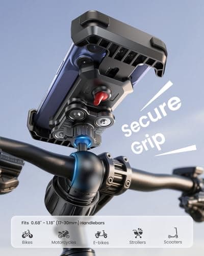 LOXP Anti-Shake Motorcycle Phone Mount - 2026 Dual Vibration Dampener, Universal Bike Phone Holder for iPhone 17/16/15/14/13 Series & Android 4.7-7”, Handlebar Mount for Bicycle/Motorbike/Scooter - Thumbnail 6