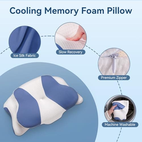 Paxato Cervical Neck Pillow for Sleeping, Ergonomic Contour Pillow for Neck and Shoulder Pain with Pillowcase, Cooling Memory Foam Pillows for Side Sleepers, Back Sleepers and Stomach Sleepers, Blue - Thumbnail 6