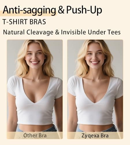 ZYQEXA Strapless Bras for Women with Support - Womens Underwire Push Up Plunge Halter Racerback Bralette Full Coverage Seamless Non Slip Workout Sexy Tshirt Convertible Bra, Black, 34A - Thumbnail 5