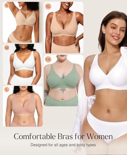 Womens Bras Full Support Wireless No Underwire Push Up Seamless Bra White - Thumbnail 5