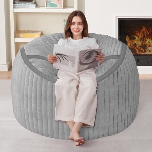 HABUTWAY Bean Bag Chair 3FT Big Bean Bag Chairs for Adults with Memory Foam Filled,3'Beanbag Chair with Soft Faux Fur Cover,Comfy Bean Bag Sofa for Classroom,Living Room,Game Room,Bedroom-Light Grey - Image 1