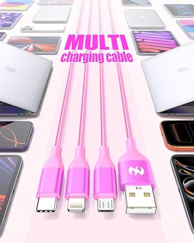 ShSiXin 3 in 1 Multi Charging Cable for Multiple Devices with USB-C/IP/Micro Port, USB Cable iPhone Charger Cord, Travel Car Charger Cord for iPhone17-8, Galaxy 25 Android iPad, 2Pack 4FT-Rose - Thumbnail 2