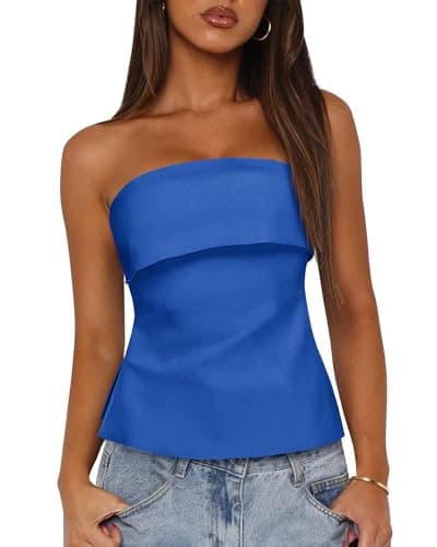 Imily Bela Women's Sexy Tube Tops Off Shoulder Strapless Bandeau Top Side Split Y2K Going Out Trendy Outfits Royal Blue - Image 1