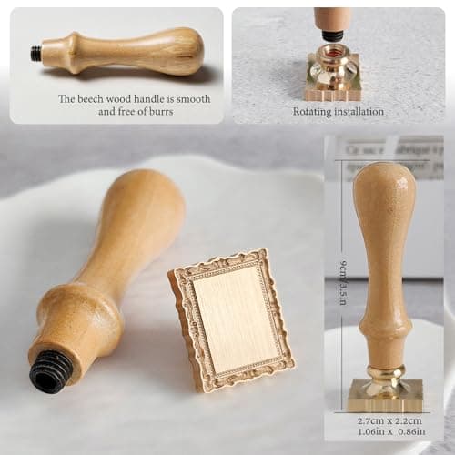 Pilloze Frame Wax Seal Stamp, 3D Embossed Relief Carving Brass Head and Wood Handle for Wax Seal Stamp Kit, Decor for Thanksgiving Card/Envelope/Gift Wrap/Wedding Invitation/Vellum Jacket - Thumbnail 3