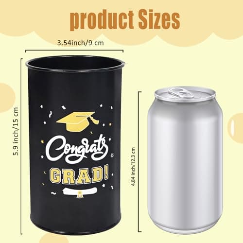 Pack of 6 Graduation Centerpieces Vase for Tables 2026, Galvanized Metal Tin Holder for Flowers Grad Caps Utensil, Congrats Grad Mason Jars for Home Party Decorations Supplies, Black - Thumbnail 5