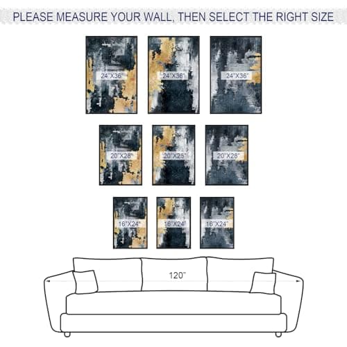 Large Framed Abstract Wall Art - Natural Frame Retro Canvas Pictures for Living Room Modern Canvas Prints Navy Blue for Bedroom, Black Float Frame Art for Home Office Kitchen Decor 24" X 36" X 3pcs - Thumbnail 6